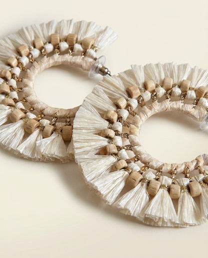 Spiked Cream Hoop Earrings