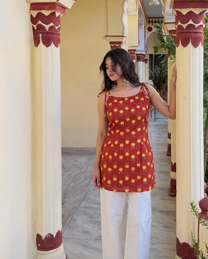 Urja Red Bloom Camisole Kurti