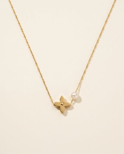 Golden Pearl Clover Necklace