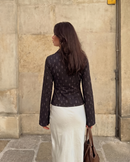 Floral Print Flared Sleeve Fitted Shirt