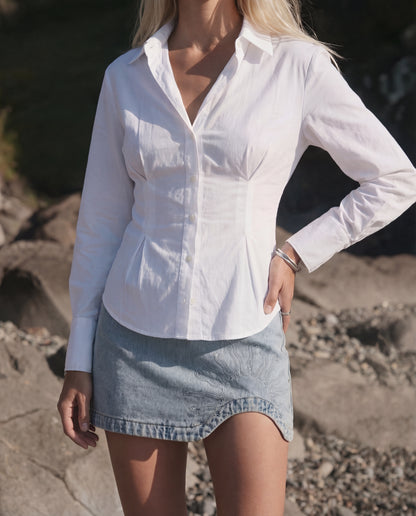White Buttoned Flared Hem Shirt
