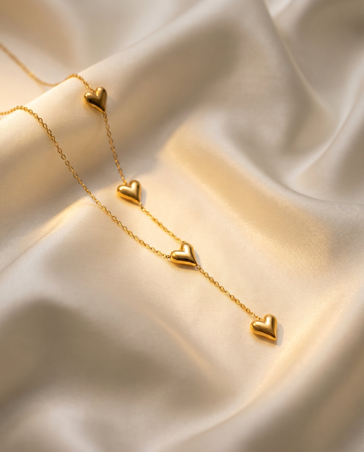 The Puff Heart Lariat Necklace - Gold