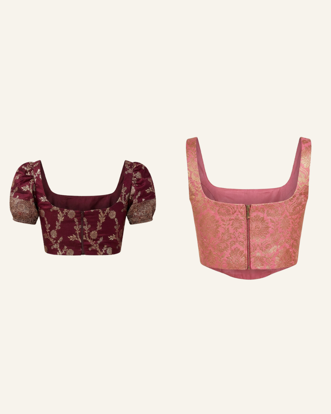 Set of 2 Maroon and Blush Pink Banarasi Brocade Corset Tops