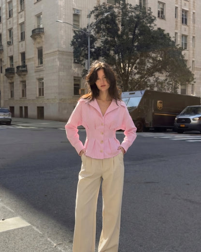Pink Stripe Shirt With Cinched Waist