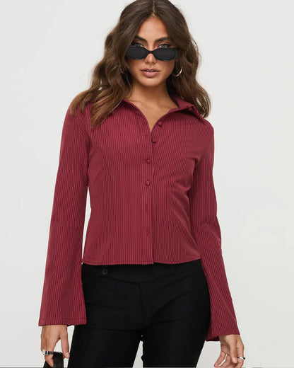 Set Of Two Pinstripes Flared Sleeves Shirt