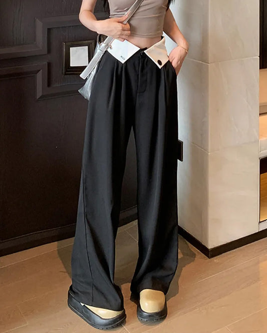 PLEATED PANT,black, bottomwear, casual, full length, high rise, pants, polyester, straight fit, streetwear, summer, wide leg, woven,pleated_pant_black,Color- BlackFabric- PolyesterFit- Relaxed Fit Type- Wide LegLength- Full Length(41in)Waist- High RiseClosure- Zip &amp; ButtonNo. of Pockets- 2Print- SolidDetail- Fabric panel at waist