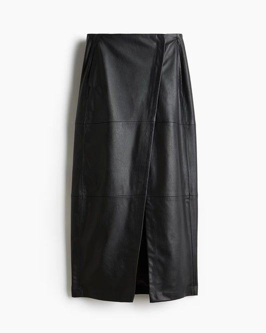 bottomwear,skirts,casual chic, vacation,gen z, streetwear, urban fit,woven,pu leather,,black,panelled,zipper,relaxed fit,a-line skirt,full length,slit,mid rise, OY2221, 25090047GG