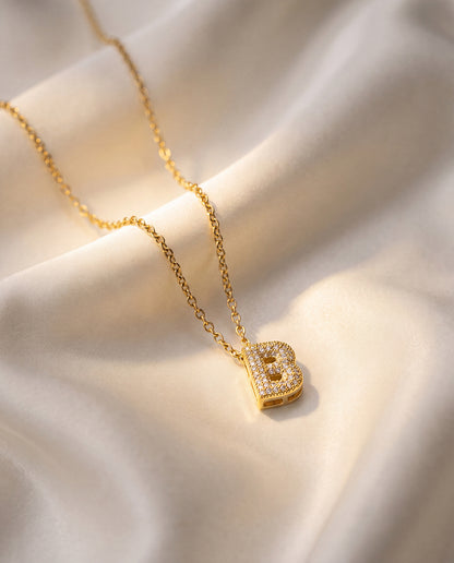 The B Rhinestone Anti Tarnish Necklace - Gold