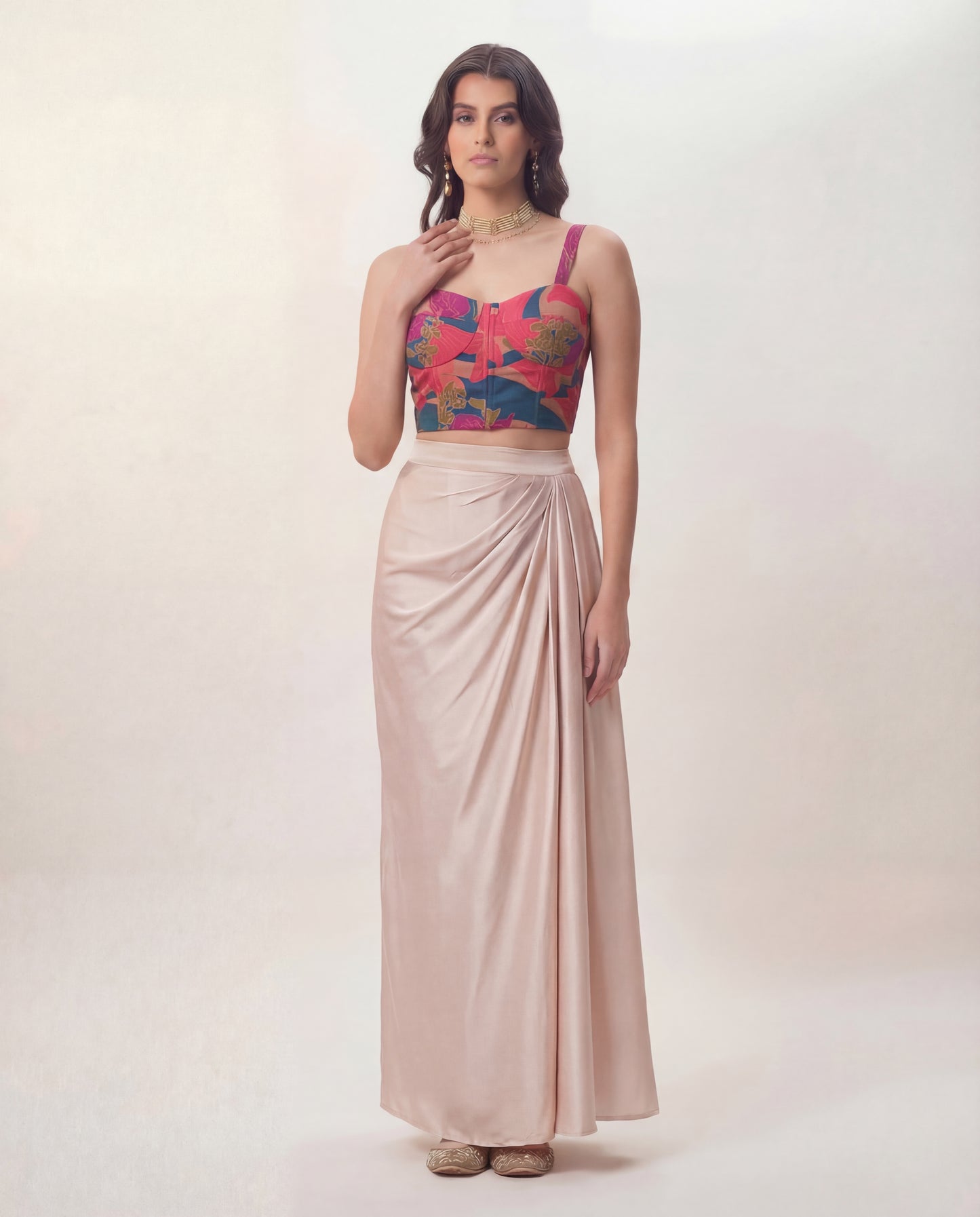 Abstract Bustier Top and Pleated Skirt Coord Set