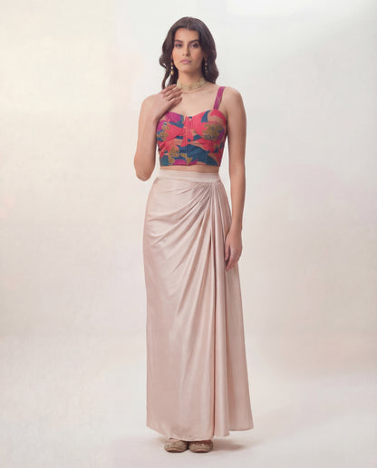 Abstract Bustier Top and Pleated Skirt Coord Set