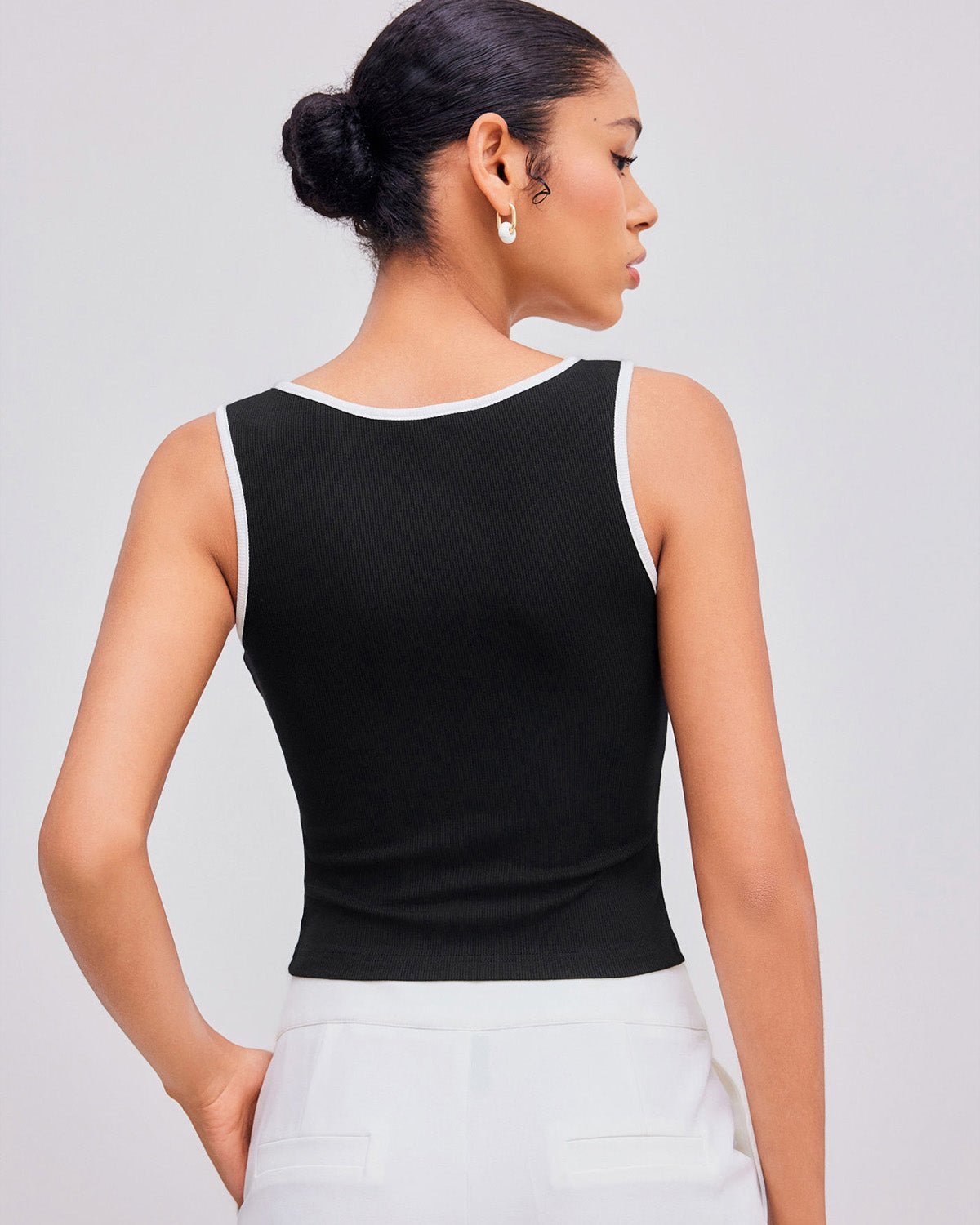 ribbed-fitted-top-black,RIBBED FITTED TOP,topwear,tops,casual,streetwear,knitted, stretchable,single jersey,black,solid,skinny fit,fitted,crop,round neck,shoulder strap,sleeveless