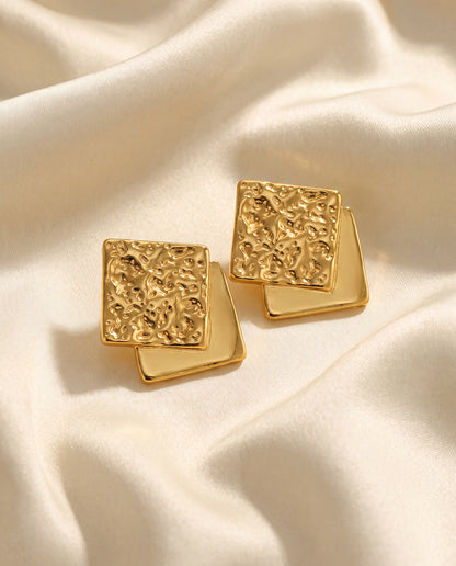 The Block Stud Anti Tarnish Earrings - Gold