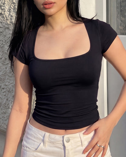 Contour Square Neck Top- Black