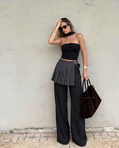 bottomwear,trousers,casual, casual chic,gen z, summer, black,buckles,wide leg fit,wide leg,full length,straight hem,high rise OY2054, 25110064GG