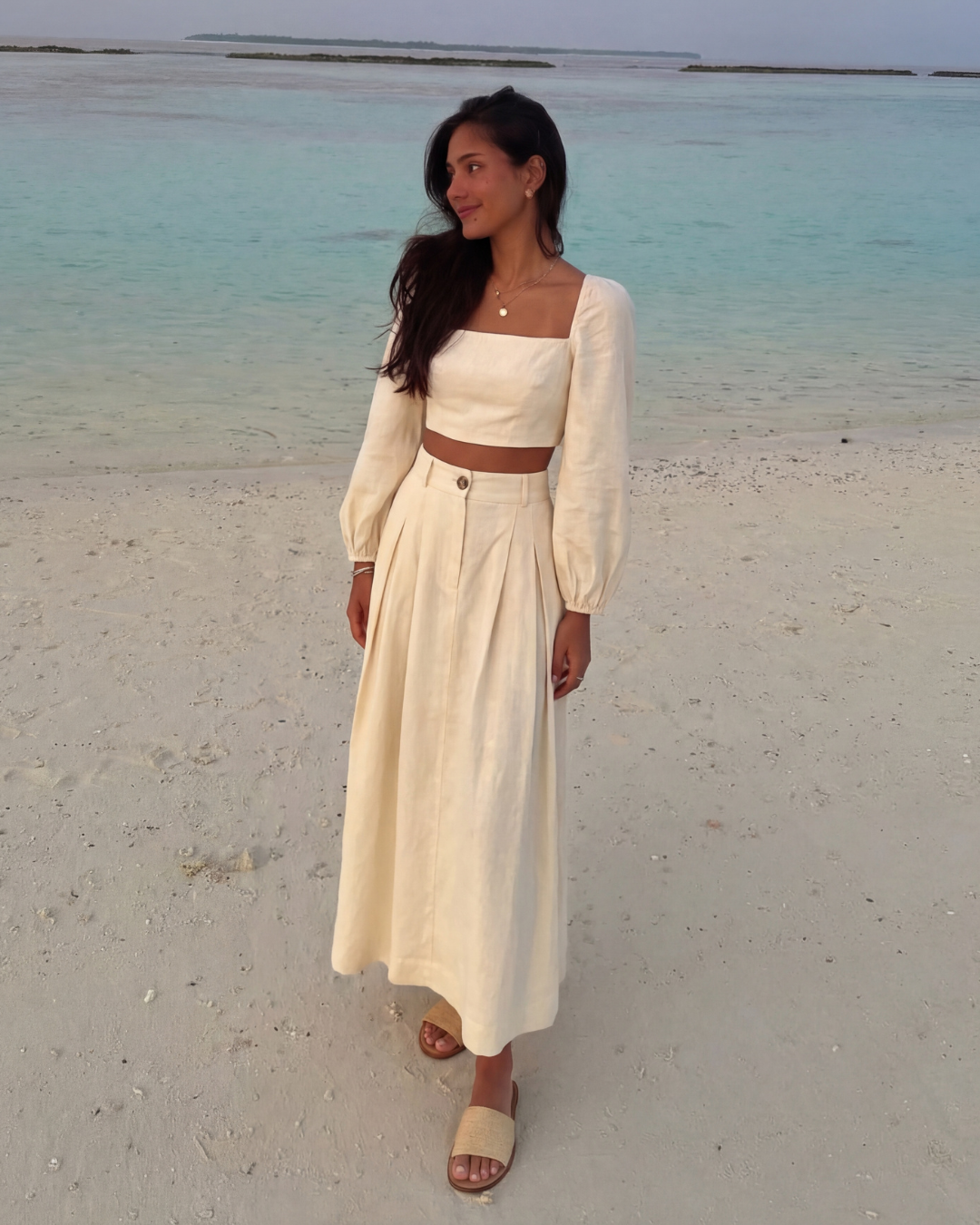 Ivory Co-Ord Set With Billowy Silhouette