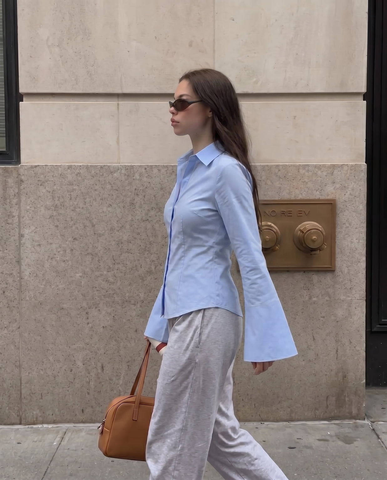 Blue Flared Sleeves Shirt