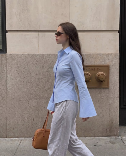 Blue Flared Sleeves Shirt