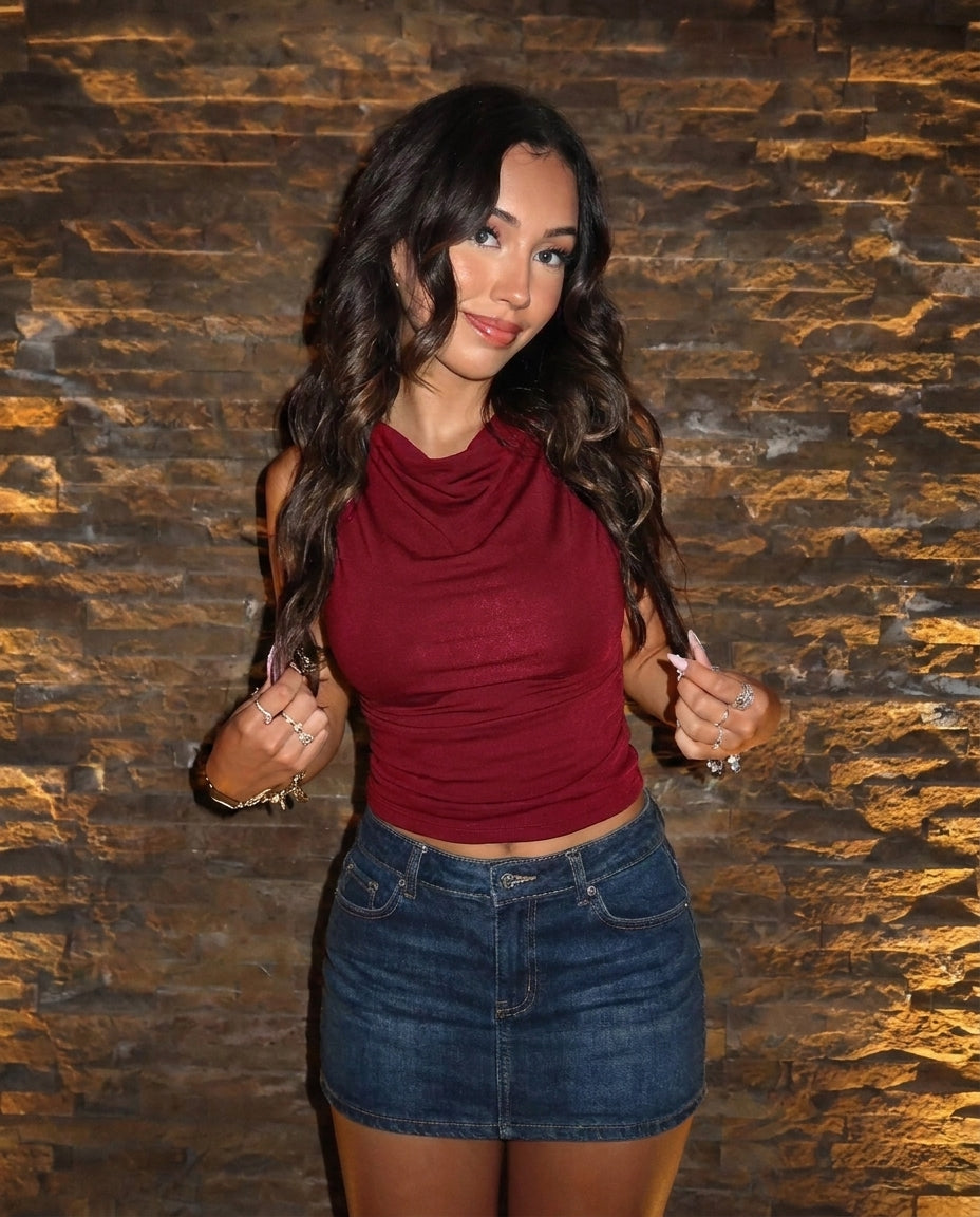 Burgundy Cowl Neck Top