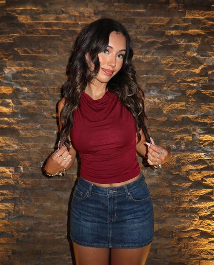 Burgundy Cowl Neck Top