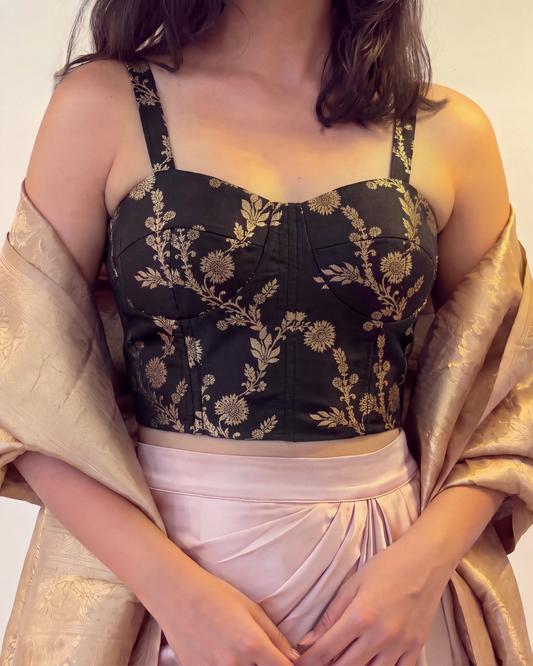Black Brocade Bustier Top