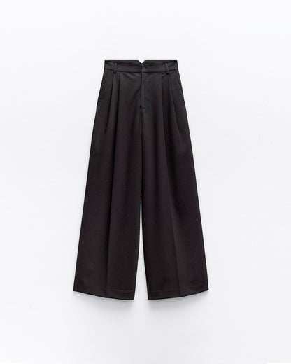 PLEATED WIDE LEG PANTS,Color: Black
Fabric: 95% poly 5%spandex
Fit: Tailored Fit 
Length: Full Length (41")
Waist: High Rise 
Closure: Zip & Button
No. of Pockets: 2
Print: Solid,pants,bottomwear,pants,semi-formal,business outfit,stretchable,polyester, spandex,black,pleated,tailored fit,wide leg,full length,high rise,24090017GG