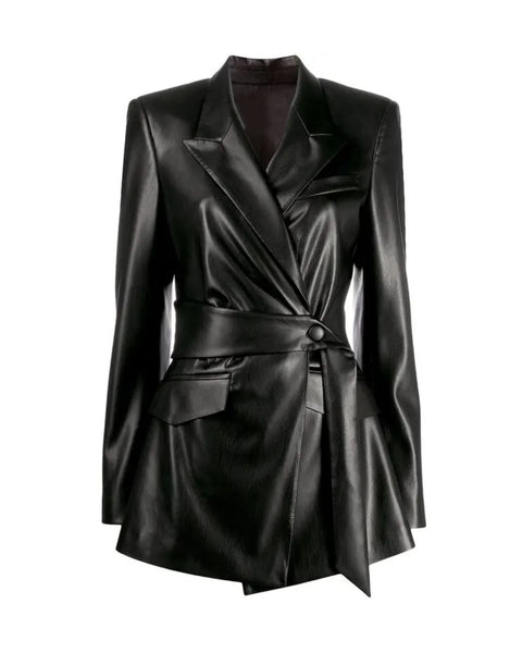 Peak Collar Wrap-Up Jacket with Belt