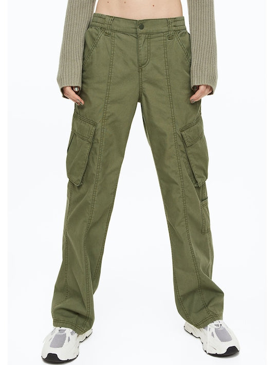 MID RISE STRAIGHT FIT CARGO,bottomwear, cargos, casual, cotton, full length, high rise, olive green, straight fit, streetwear, summer, utility pocket, woven,cargo-wide-leg-trouser-1-green,Length - Full length Waist - Mid-rise waist Fit - Wide leg fit Color - GreenNo. of Pockets - 4Material - Cotton BlendClosure - Zip &amp; button