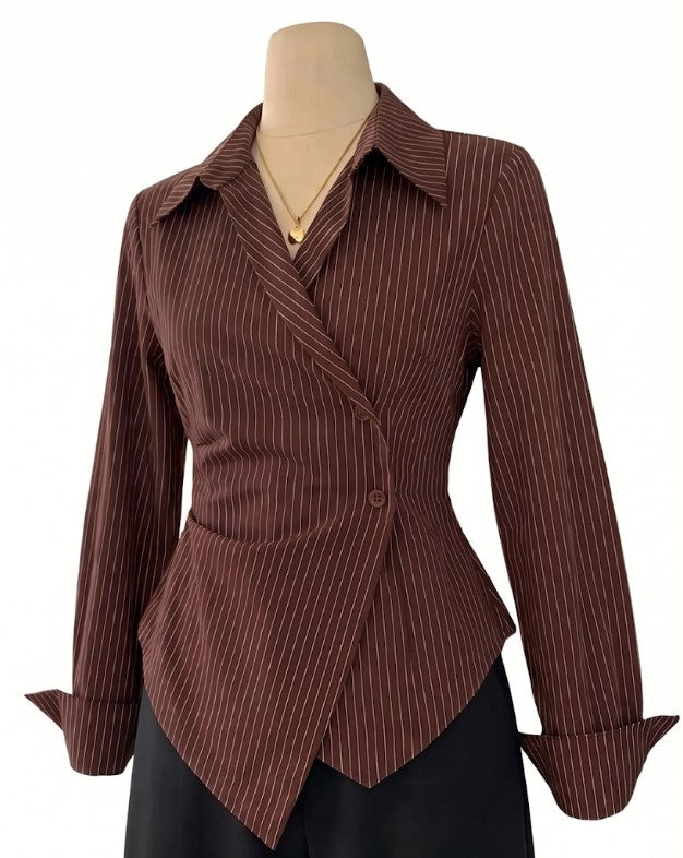Brown Sculpted Wrap Pinstripe Shirt