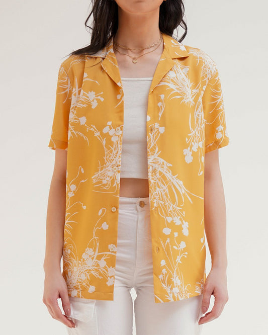 PRINTED BOYFRIEND SHIRT,abstract, beach, boyfriend shirts, button, casual, collared, cotton, floral, longline, multi colored, oversized, printed, shirts, short sleeves, streetwear, summer, topwear, vacation, woven, yellow,printed-boyfriend-shirt-yellow-white,Color- Yellow &amp; WhiteFabric- PolyesterType- Boyfriend ShirtFit- OversizedLength- LonglineNeck- CollaredSleeves- ShortClosure- Button UpPrint- Floral Abstract