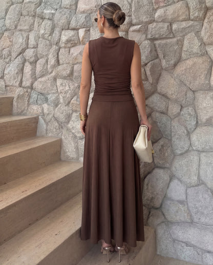 Cocoa Cowl Neck Top and Skirt Coord Set