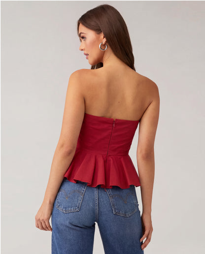 Cherry Red Stripes Bandeau Top