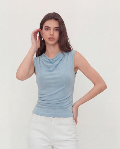 Powder Blue Cowl Neck Top