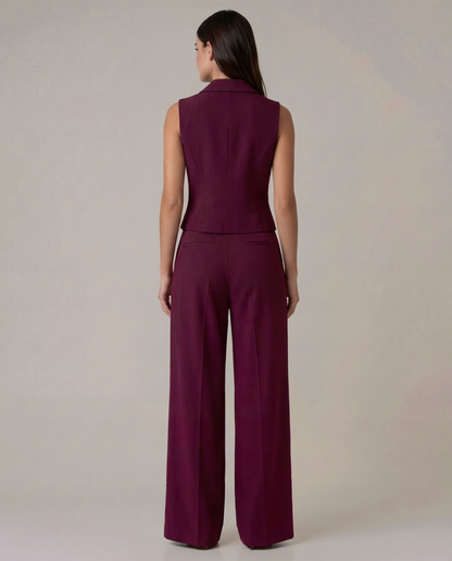 Maroon Vest And Pleated Trousers Set (Belt Included)