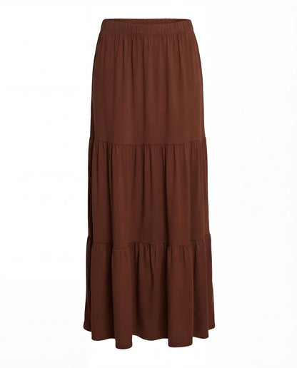 Tiered Brown Long Skirt