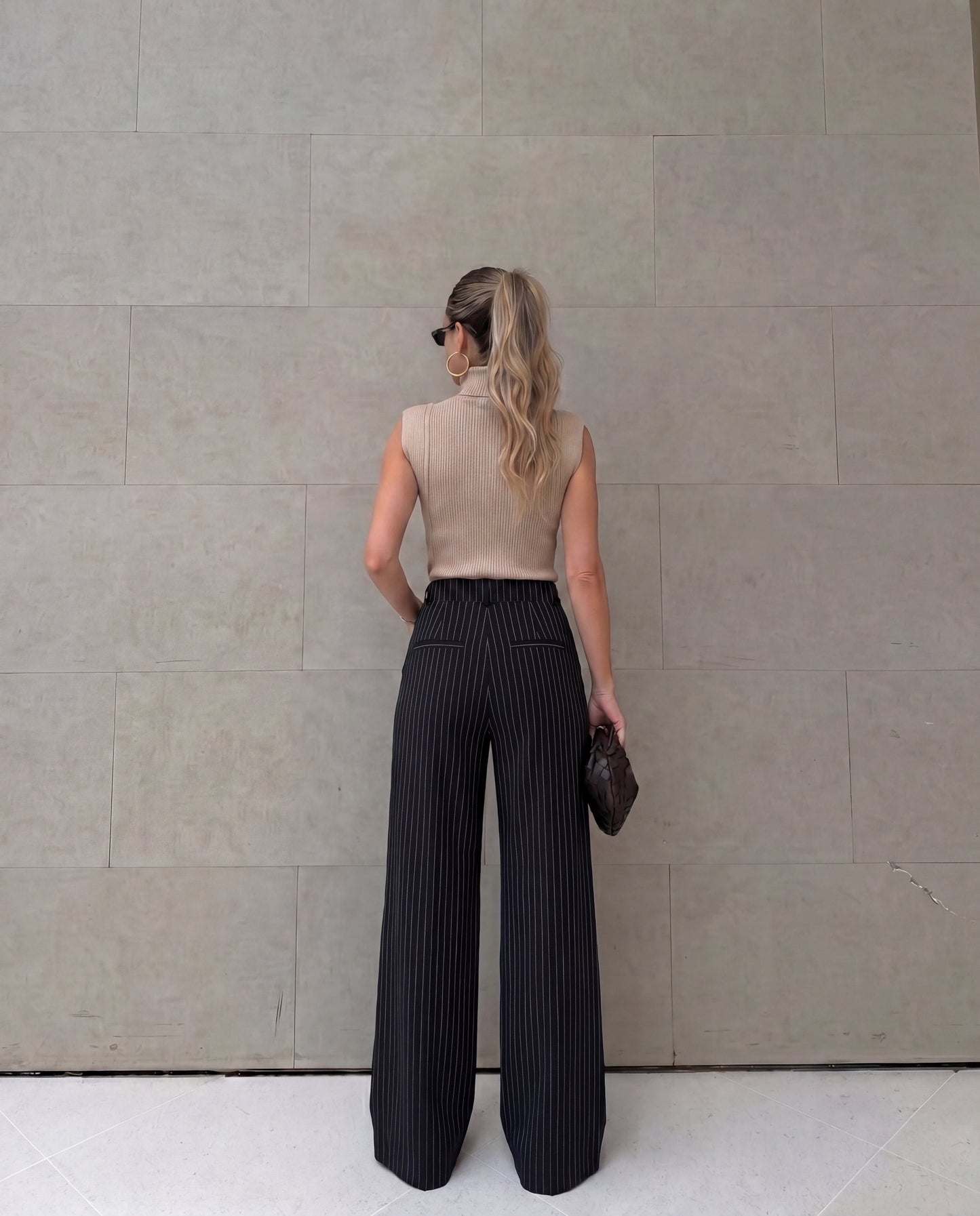 Asymmetric Wrap Pinstripe Wide-Leg Trousers