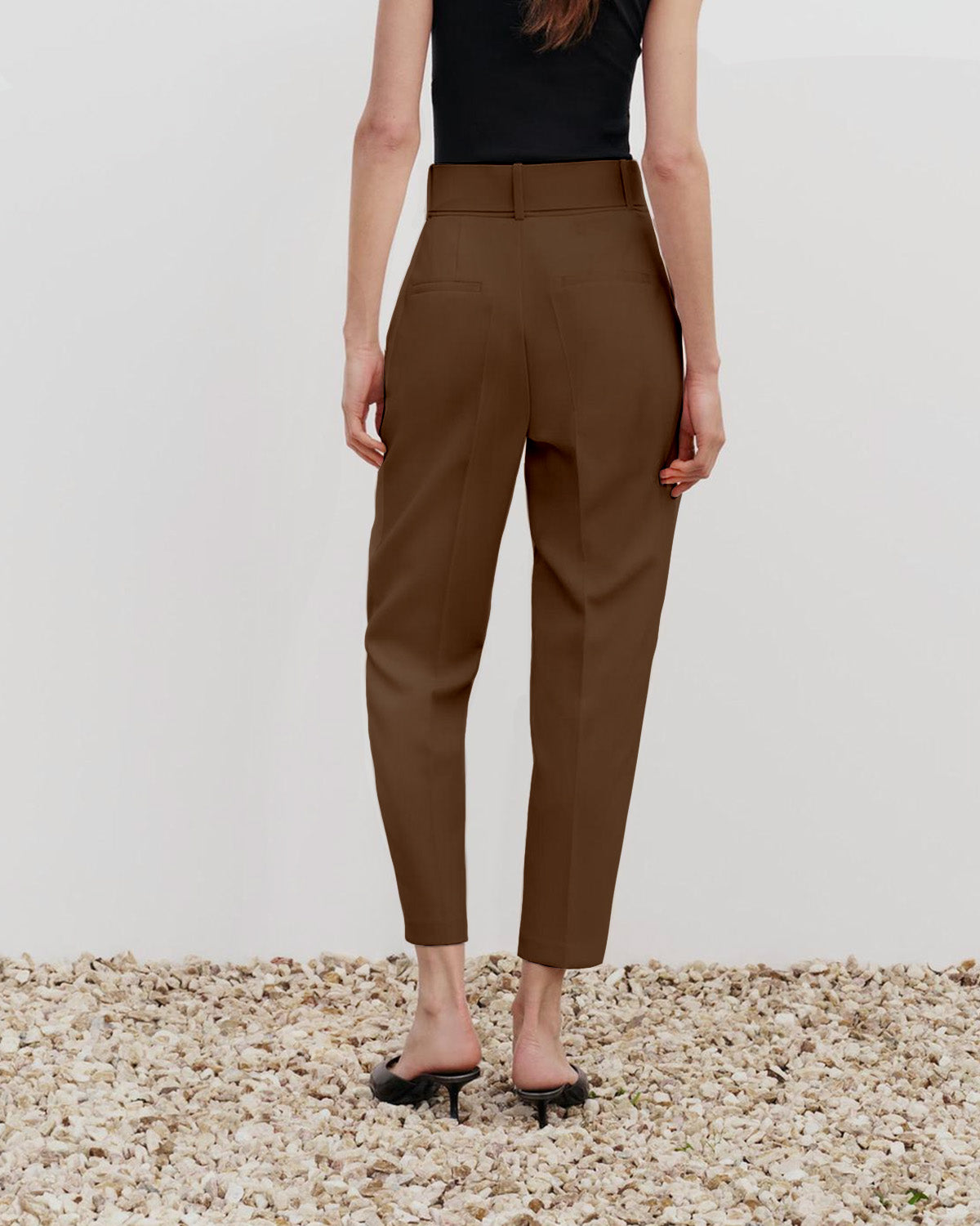 bottomwear,pants,formal, semi-formal,business outfit, urban fit, workwear,woven,polyester, spandex,brown,pleated,belt,tailored fit,tapered,full length,high rise	25090038GG, OY942