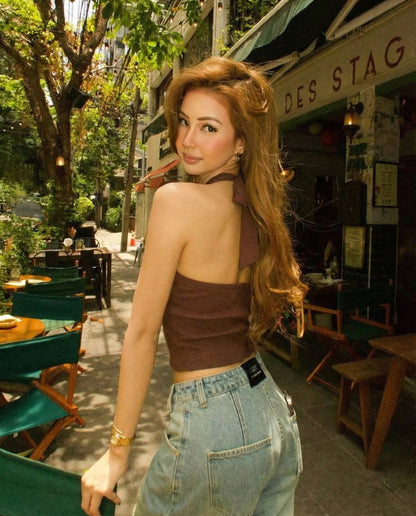 Cowl Neck Fitted Brown Top