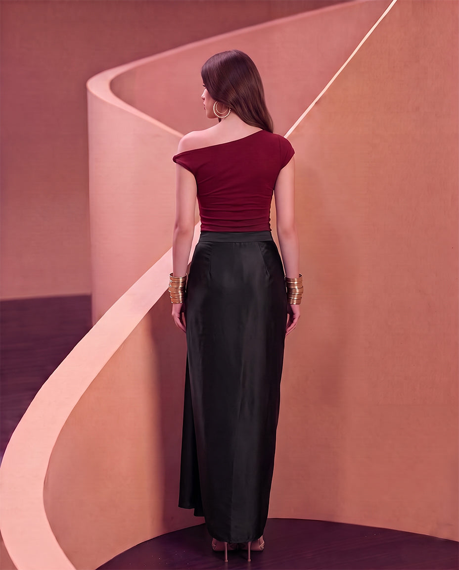 Asymmetric Offshoulder Top - Burgundy