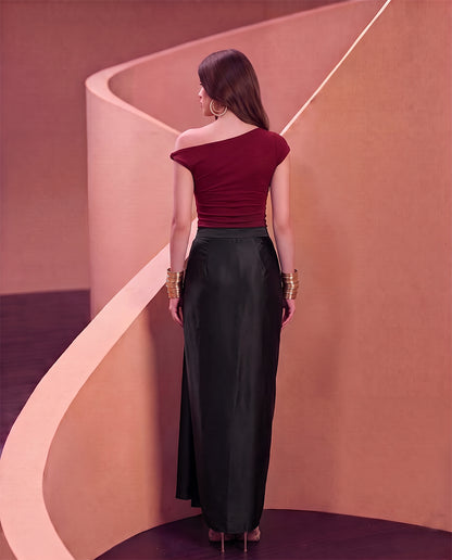 Asymmetric Offshoulder Top - Burgundy