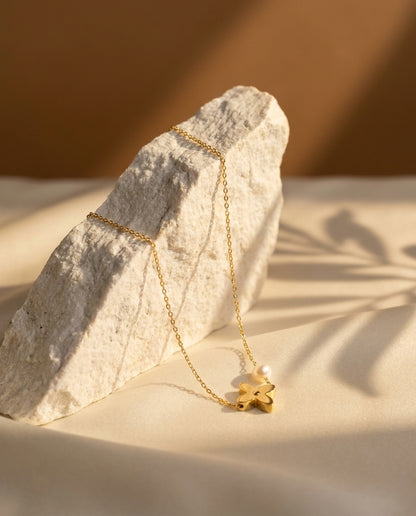 Golden Pearl Clover Necklace