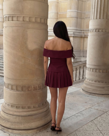 Off Shoulder Top And Pleated Skirt Set