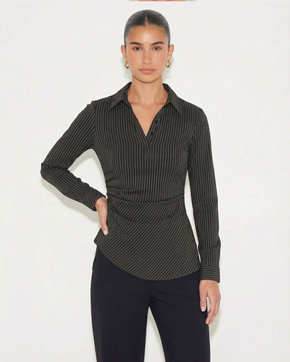 Black Pinstripe Asymmetric Hem Shirt
