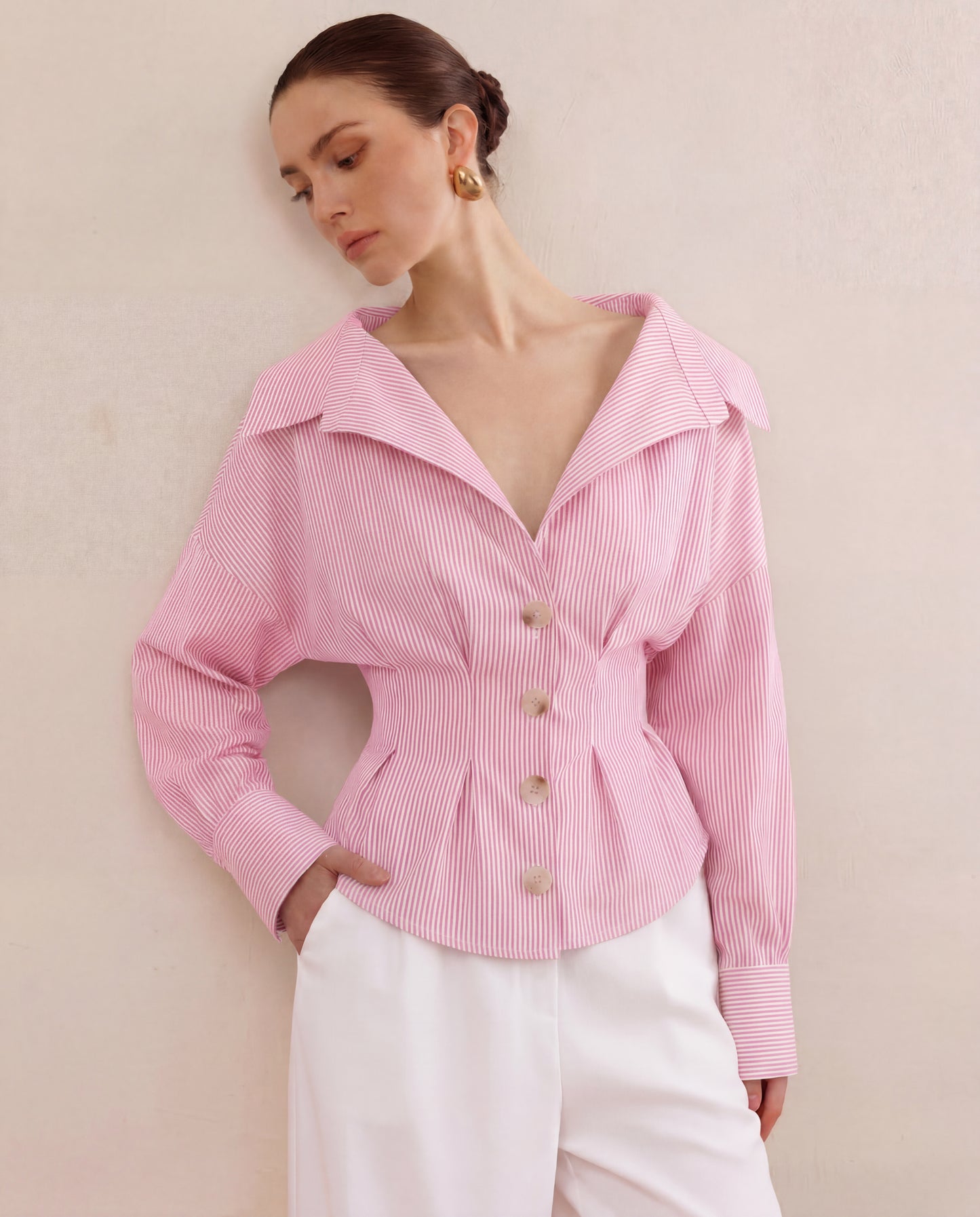Pink Stripe Shirt With Cinched Waist
