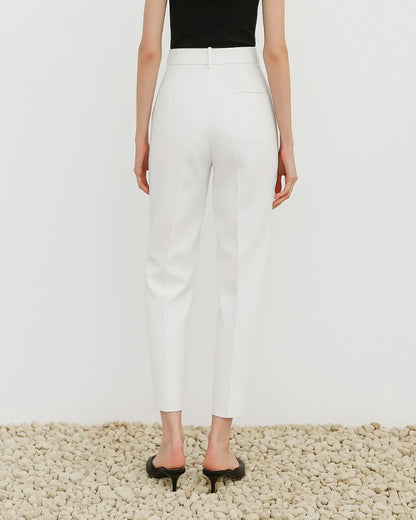 bottomwear,pants,formal, semi-formal,business outfit, urban fit, workwear,woven,polyester, spandex,white,pleated,belt,tailored fit,tapered,full length,high rise	25090037GG, OY942