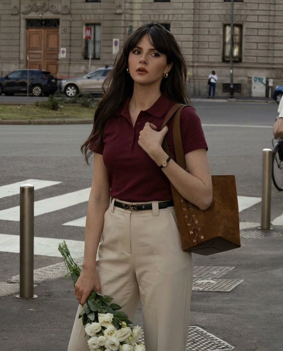 Polo Crop Tee - Burgundy
