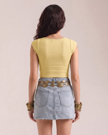 Butter Yellow Heart Neckline Top