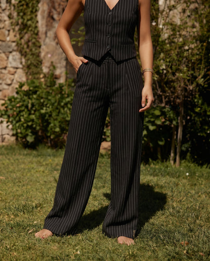 Pinstripe Vest and Wide-Leg Trousers Suit Set