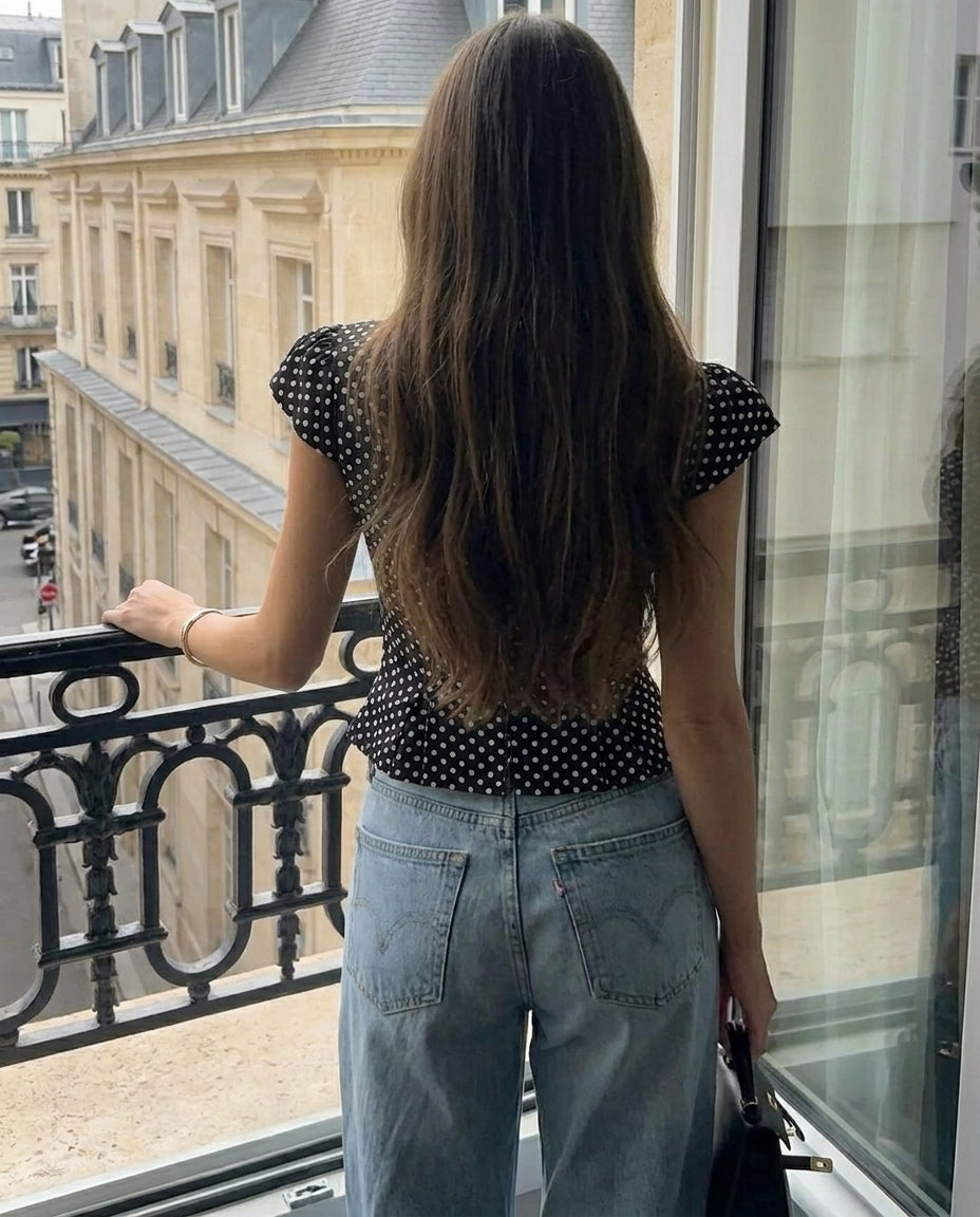 Cinched Waist Polka Dot Peplum Top