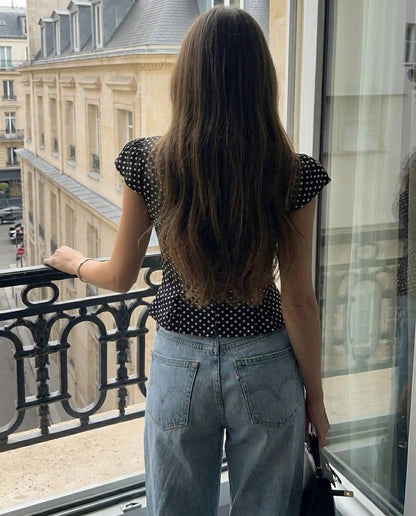 Cinched Waist Polka Dot Peplum Top