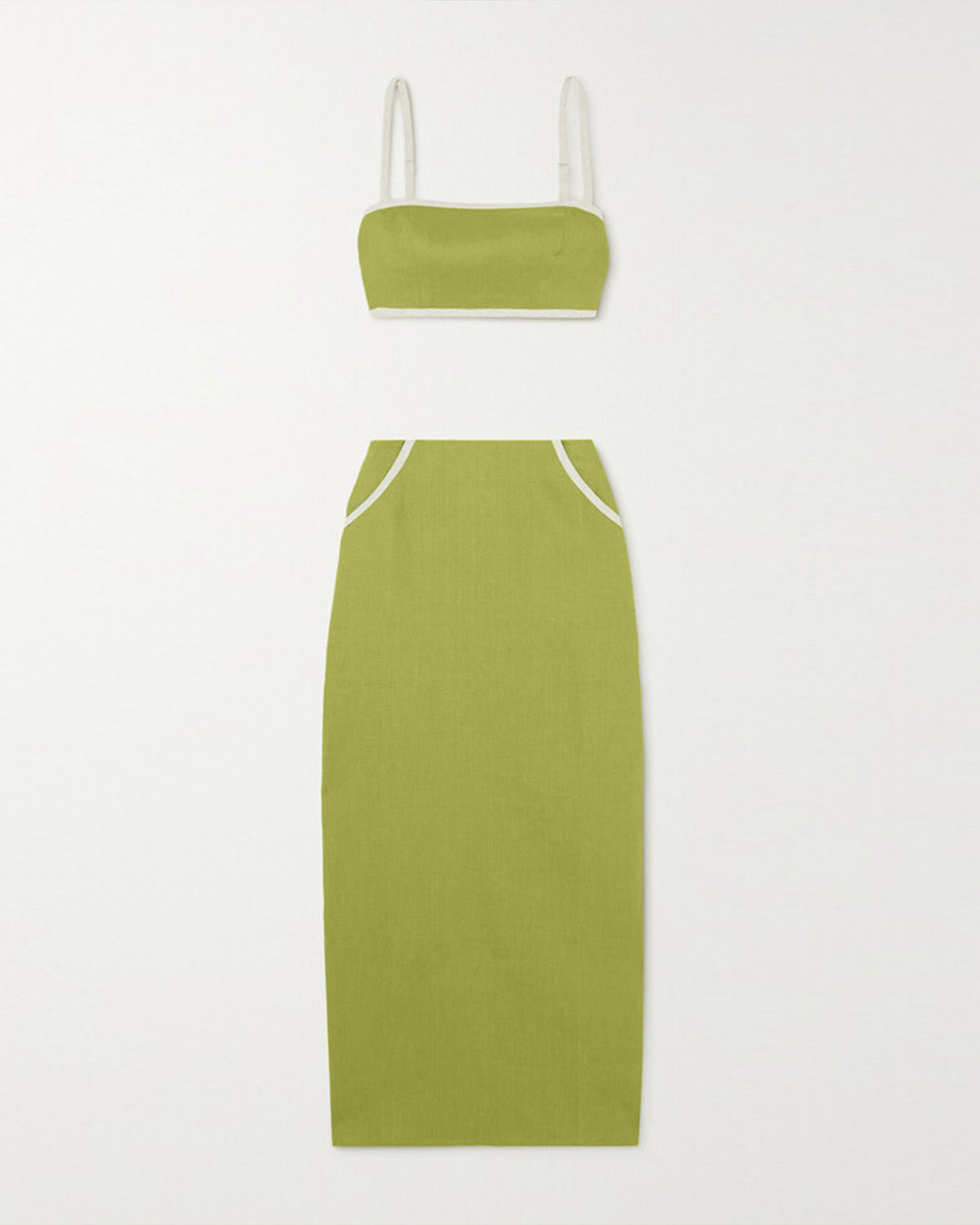 coord sets,bottomwear, topwear,casual, outdoor events,sophisticated, summer, timeless, urban fit,knitted,cotton slub,lime green,solid,contrast,zipper,tailored fit top,crop top,crop top,slit back hem,square neck,shoulder strap,sleeveless,zipper,skirts,pencil skirt,mini,high rise waist,25040017GG OY1403